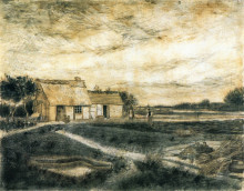 Репродукция картины "barn with moss-covered roof" художника "ван гог винсент"