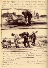 Репродукция картины "three persons returning from the potato field" художника "ван гог винсент"