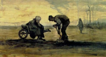 Картина "weed burner, sitting on a wheelbarrow with his wife" художника "ван гог винсент"