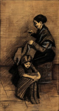 Репродукция картины "woman sewing, with a girl" художника "ван гог винсент"