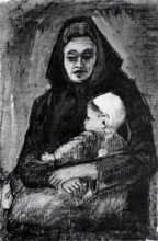 Репродукция картины "woman with baby on her lap, half-length" художника "ван гог винсент"