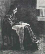Копия картины "woman with shawl, sewing" художника "ван гог винсент"