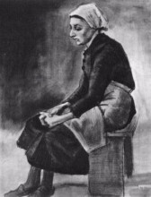 Репродукция картины "woman with white cloth around her head, sitting on a bench" художника "ван гог винсент"