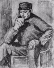 Копия картины "young man, sitting with a cup in his hand, half-length" художника "ван гог винсент"