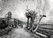 Репродукция картины "behind the hedges" художника "ван гог винсент"