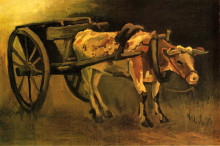 Репродукция картины "cart with red and white ox" художника "ван гог винсент"