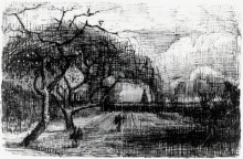 Репродукция картины "parsonage with flowering trees" художника "ван гог винсент"