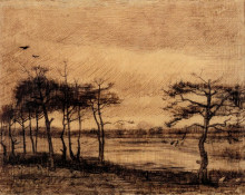 Репродукция картины "pine trees in the fen" художника "ван гог винсент"