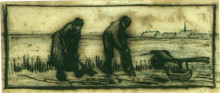 Картина "potato harvest with two figures" художника "ван гог винсент"