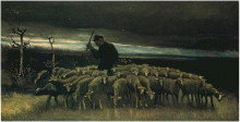 Репродукция картины "shepherd with a flock of sheep" художника "ван гог винсент"