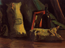 Репродукция картины "still life with two sacks and a bottle" художника "ван гог винсент"