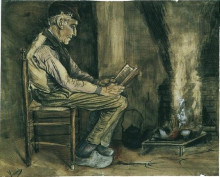 Репродукция картины "farmer sitting at the fireside and reading" художника "ван гог винсент"