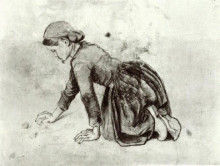 Репродукция картины "girl kneeling" художника "ван гог винсент"
