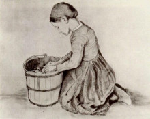 Копия картины "girl kneeling in front of a bucket" художника "ван гог винсент"