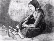 Репродукция картины "girl with black cap sitting on the ground" художника "ван гог винсент"