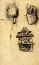 Репродукция картины "clock, clog with cutlery and a spoon rack" художника "ван гог винсент"
