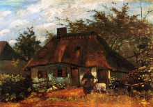 Репродукция картины "cottage and woman with goat" художника "ван гог винсент"