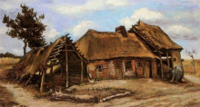 Репродукция картины "cottage with decrepit barn and stooping woman" художника "ван гог винсент"