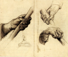 Репродукция картины "hands with a stick" художника "ван гог винсент"