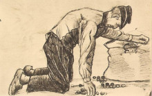 Копия картины "man putting potatoes in a sack" художника "ван гог винсент"