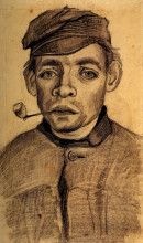 Репродукция картины "head of a young man with a pipe" художника "ван гог винсент"