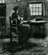 Копия картины "interior with peasant woman sewing" художника "ван гог винсент"