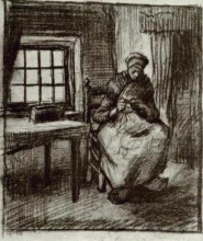 Копия картины "interior with peasant woman sewing" художника "ван гог винсент"