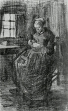 Репродукция картины "interior with peasant woman sewing" художника "ван гог винсент"