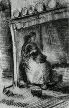 Репродукция картины "interior with peasant woman sitting near the fireplace" художника "ван гог винсент"
