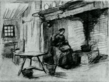 Копия картины "interior with peasant woman sitting near the fireplace" художника "ван гог винсент"