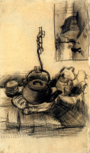 Репродукция картины "kettle over a fire, and a cottage by night" художника "ван гог винсент"