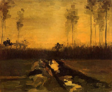 Репродукция картины "landscape at dusk" художника "ван гог винсент"