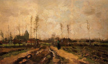Картина "landscape with a church and houses" художника "ван гог винсент"
