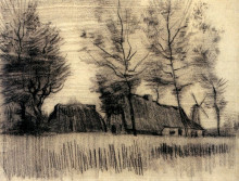 Картина "landscape with cottages and a mill" художника "ван гог винсент"