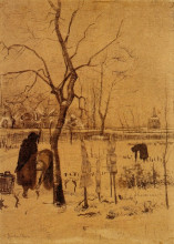 Репродукция картины "parsonage garden in the snow with three figures" художника "ван гог винсент"