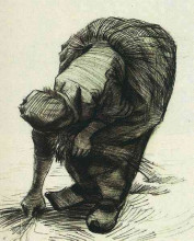 Репродукция картины "peasant woman stooping and gleaning" художника "ван гог винсент"