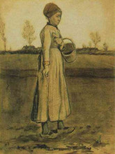 Картина "peasant woman sowing with a basket" художника "ван гог винсент"