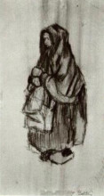 Репродукция картины "peasant woman with shawl over her head, seen from the side 2" художника "ван гог винсент"