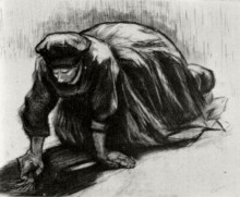 Репродукция картины "peasant woman, kneeling, possibly digging up carrots" художника "ван гог винсент"