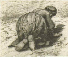 Репродукция картины "peasant woman, kneeling, seen from the back" художника "ван гог винсент"