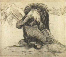 Репродукция картины "peasant woman, picking up a sheaf of grain" художника "ван гог винсент"