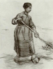 Репродукция картины "peasant woman, pitching wheat or hay" художника "ван гог винсент"