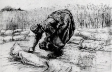 Репродукция картины "peasant woman, stooping between sheaves of grain" художника "ван гог винсент"