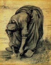 Репродукция картины "peasant woman, stooping with a spade, digging up carrots" художника "ван гог винсент"