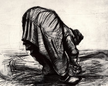 Репродукция картины "peasant woman, stooping, seen from the back" художника "ван гог винсент"