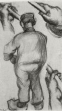 Картина "peasant, seen from the back and three hands holding a stick" художника "ван гог винсент"