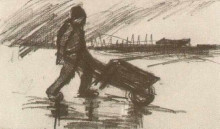 Репродукция картины "peasant, walking with a wheelbarrow" художника "ван гог винсент"