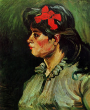 Картина "portrait of a woman with a red ribbon" художника "ван гог винсент"