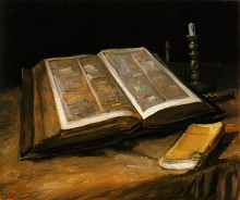 Копия картины "still life with bible" художника "ван гог винсент"
