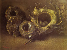 Репродукция картины "still life with three birds nests" художника "ван гог винсент"